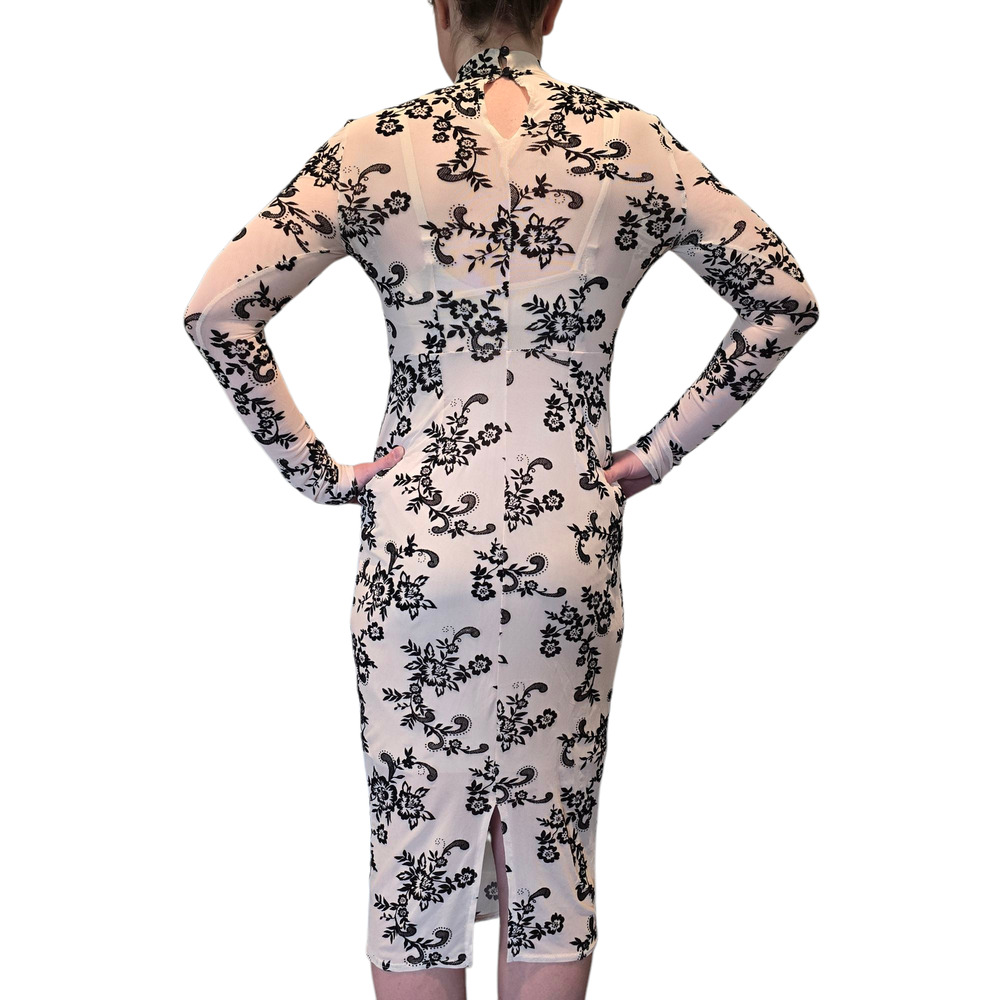 Women's Asos Cream & Black Paisley Sheer Bodycon Midi Turtleneck Dress | Size 6 - Picture 3 of 11